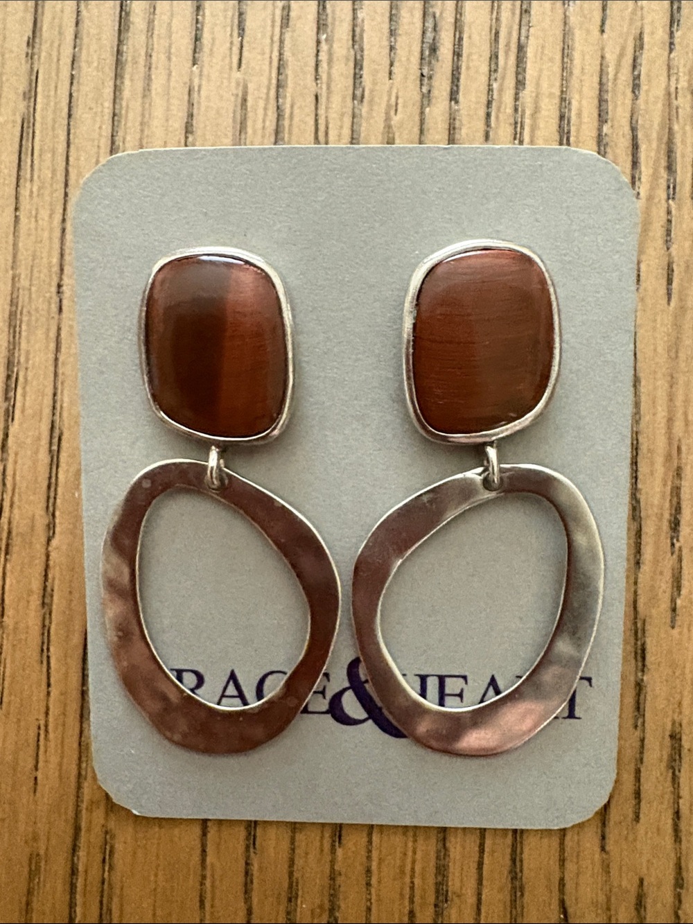 LIKE NEW Grace & Heart Red Tiger’s Eye & Sterling Earrings